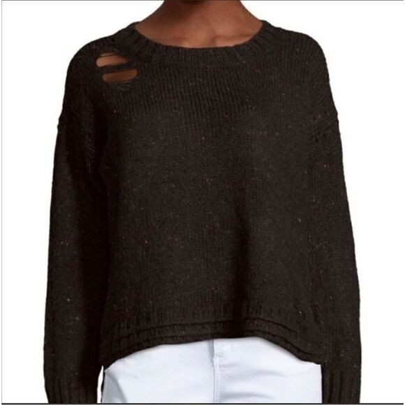 WILDFOX After PARTY GREY/black intentionally distressed small sweater high lo he - Picture 1 of 12